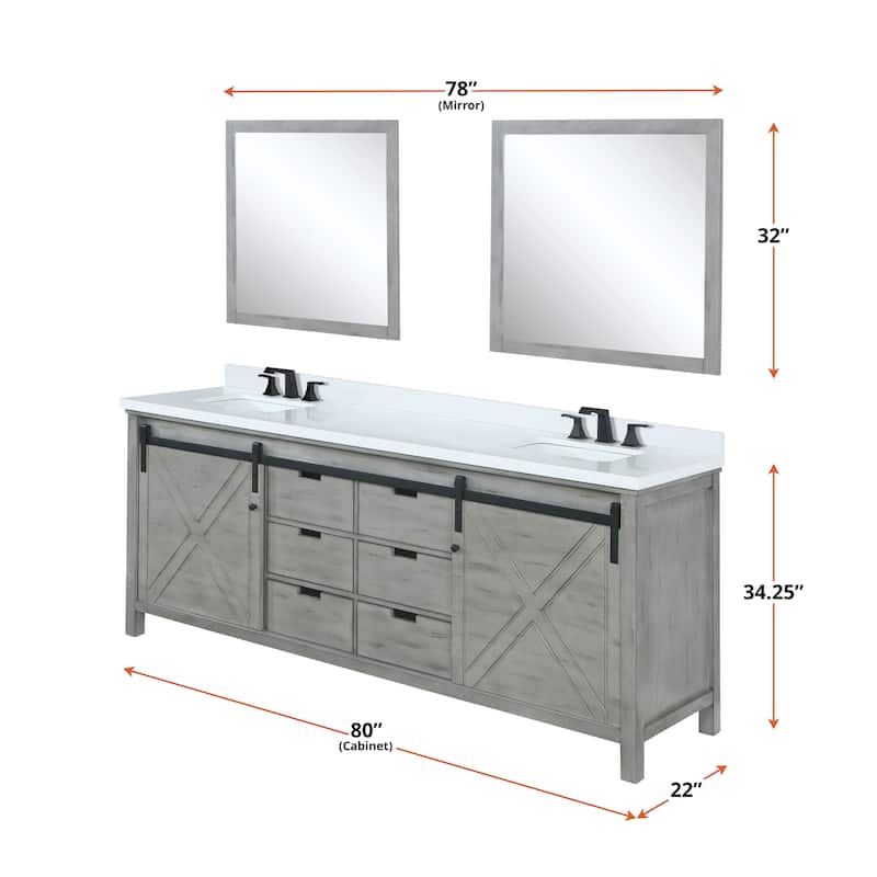 Marsyas 80 in W x 22 in D Brown Double Bath Vanity, Cultured Marble Countertop, Faucet Set and 30 in Mirrors