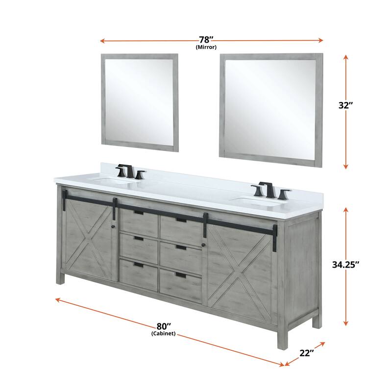 Marsyas Bath Vanity, White Quartz Countertop and Mirrors