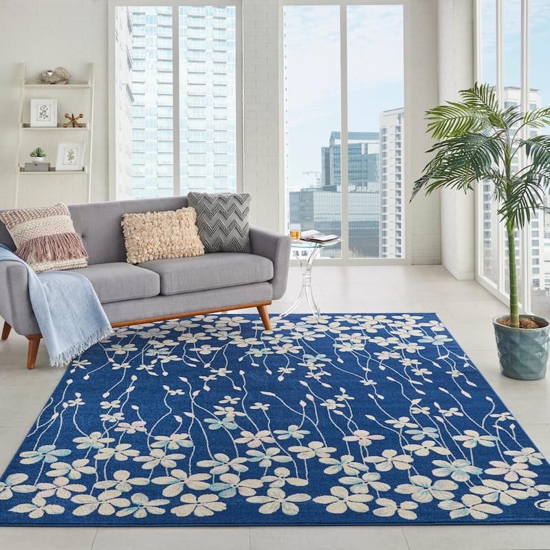 Carson Carrington Molle Floral Area Rug - 8' x 10' - Navy Blue - Rectangle