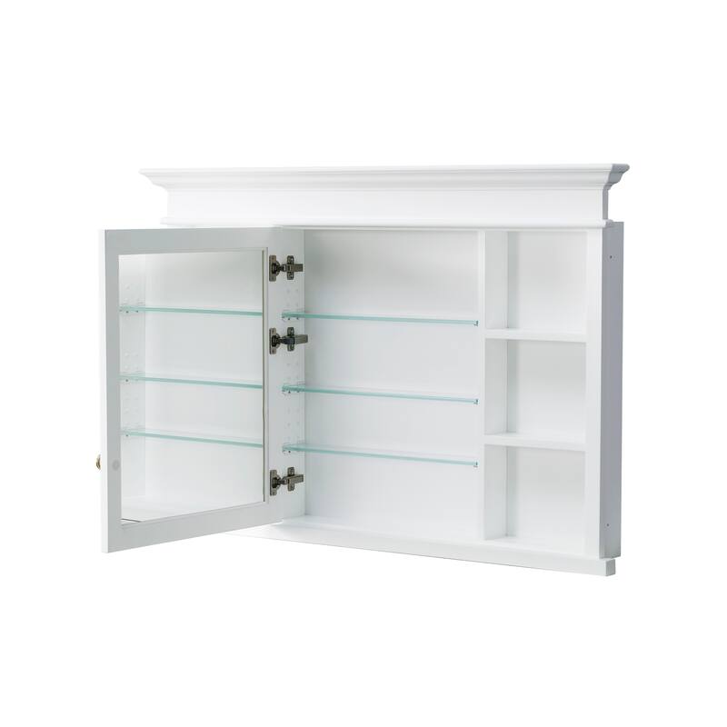 32''H Recessed Mount Solid Wood Framed Medicine Cabinet With Mirror And Shelves