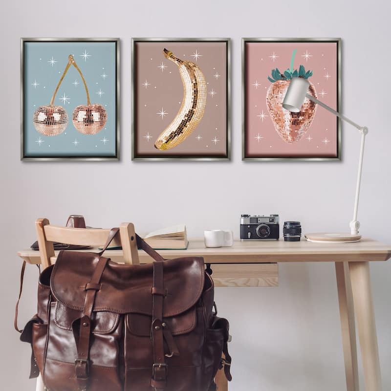 Stupell Glam Disco Fruits Framed Floater Canvas Wall Art Design By Lil' Rue (Set of 3)