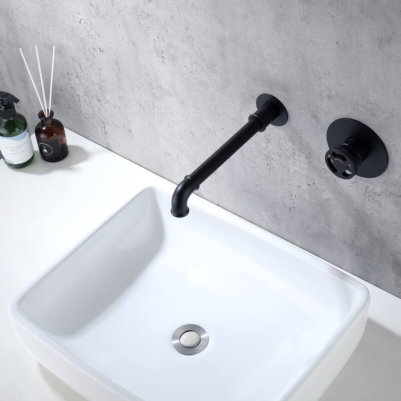 Modern Wall Mounted 2-Hole Bathroom Faucet Widespread with Wheel Handle in Black/Gold