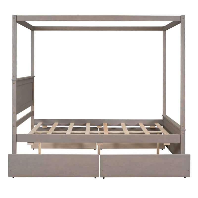 Full Size Wood Canopy Bed with 4 Drawers