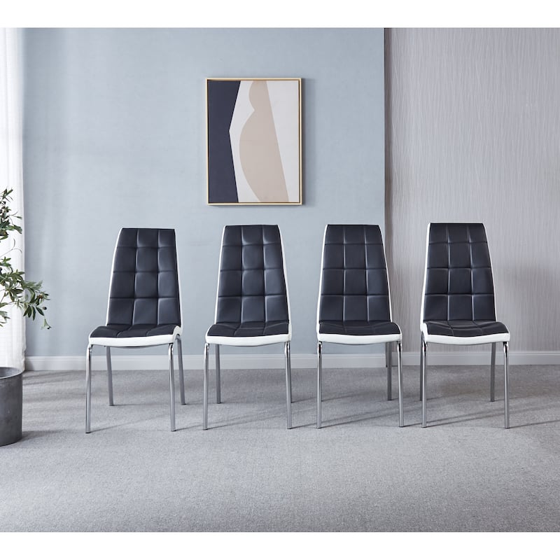 Set of 4 Modern Lattice Design Leatherette Dining Chair with Metal Legs