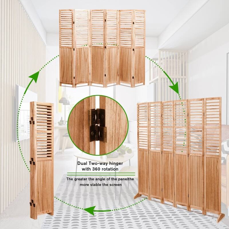 4/6 - Panel Solid Wood Folding Room Divider, Natural