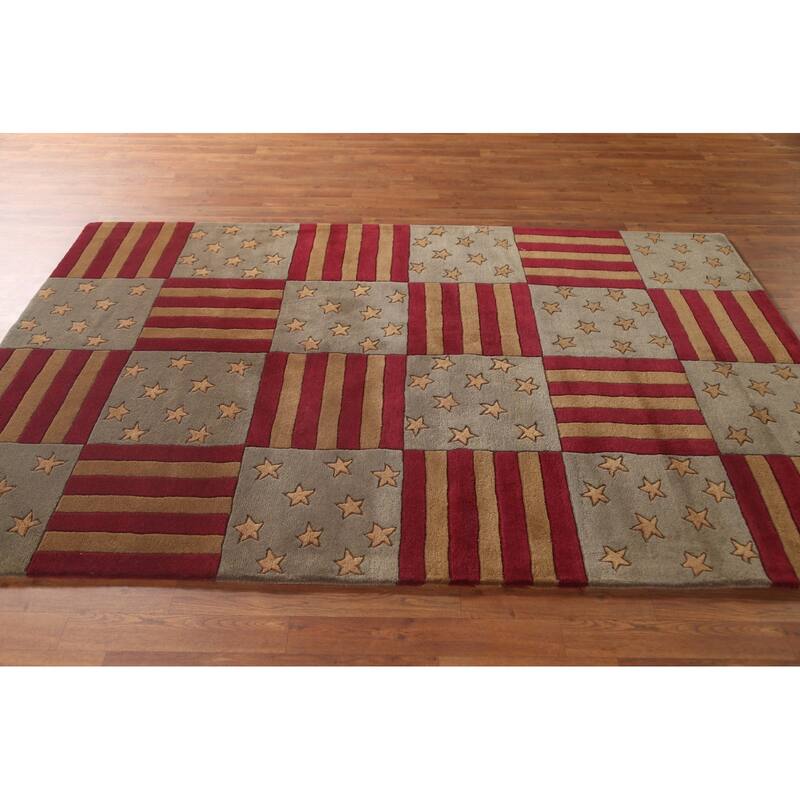 Checkered Gabbeh Oriental Area Rug Hand-Tufted Wool Carpet - 5'0" x 8'0"