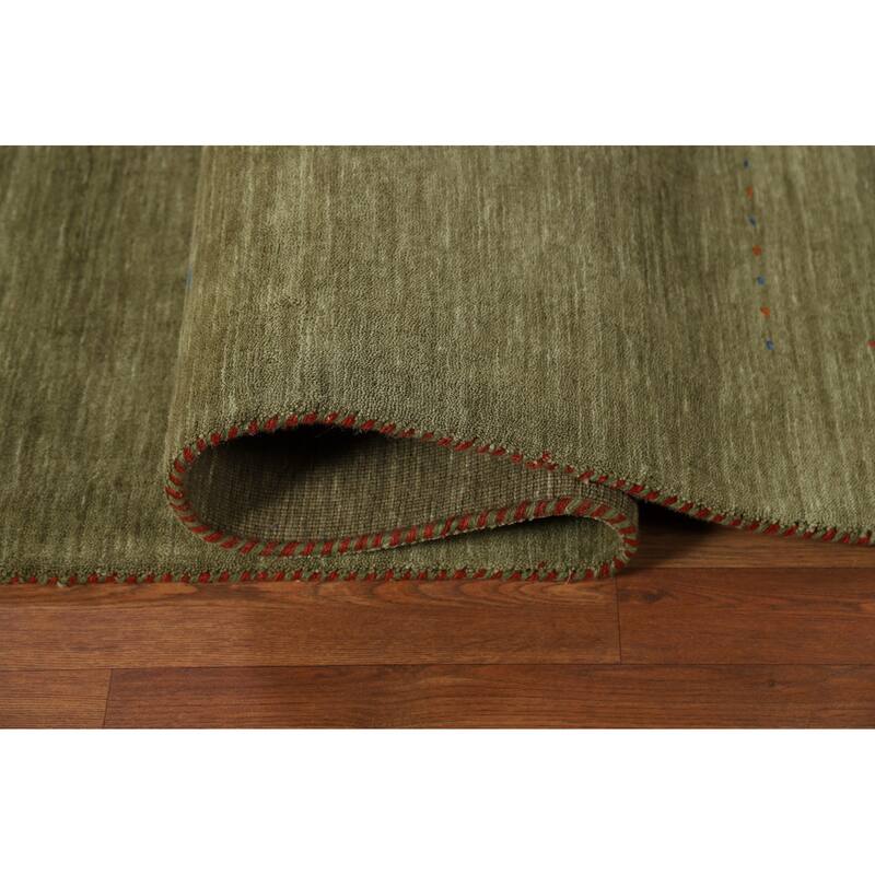 Tribal Green Gabbeh Oriental Area Rug Handmade Wool Carpet - 8'1"x 10'1"