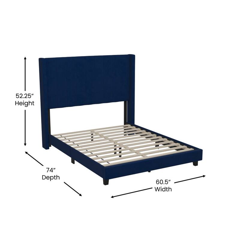Upholstered Platform Bed with Wingback Headboard