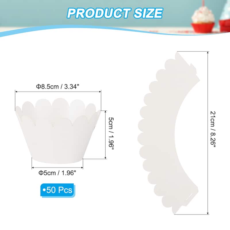 Cupcake Wrappers Paper, 50 Pack Baking Cups Standard Wave Decor - White