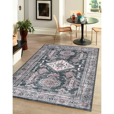 Vintage Oriental Machine Washable Non Slip Area Rugs for Living Room Bedroom Kitchen