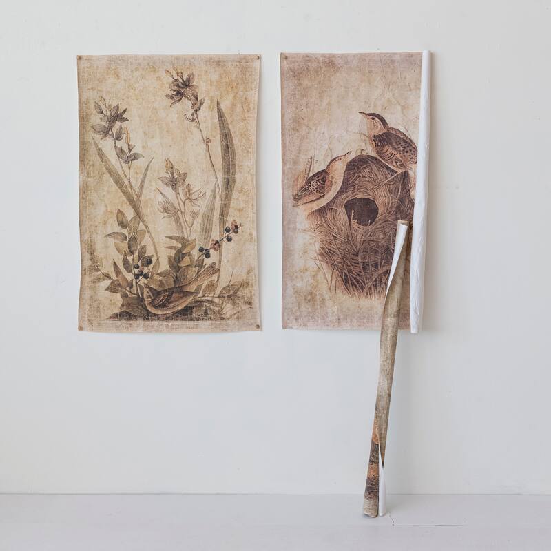 Decorator Paper with Bird Prints, Set of 3 - 24.0"L x 0.1"W x 36.0"H