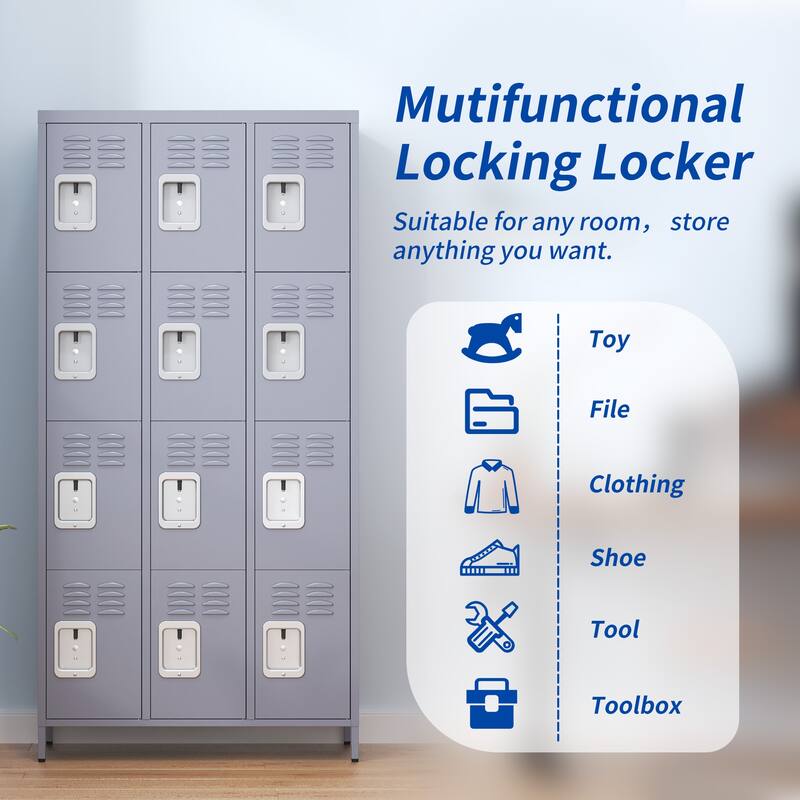 72"H Metal Lockers With 12 Door,Storage Cabinet With Lock for Employees,School,Gym