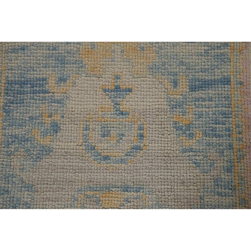 Blue Oushak Turkish Runner Rug Handmade Vegetable Dye Wool Carpet - 3'0"x 14'1"