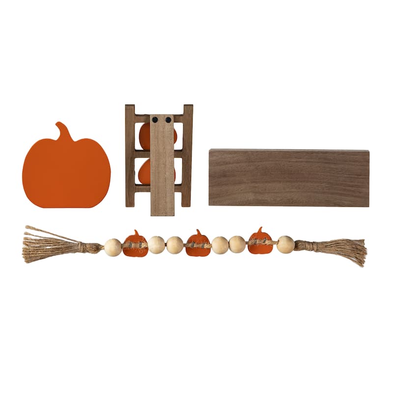 Glitzhome 10.75"W Set of 4 Fall Wooden Pumpkin Signs Table Decor