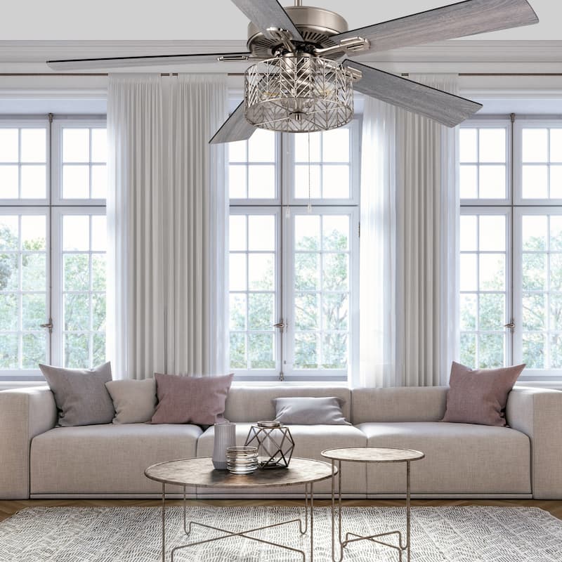 Layla River of Goods Satin Nickel 52 in. Ceiling Fan With 2 LED Lights - 52" x 52" x 13.75"/18.75"
