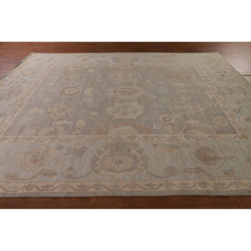 Vegetable Dye Gray Oushak Oriental Area Rug Handmade Wool Carpet - 9'1" x 11'11"