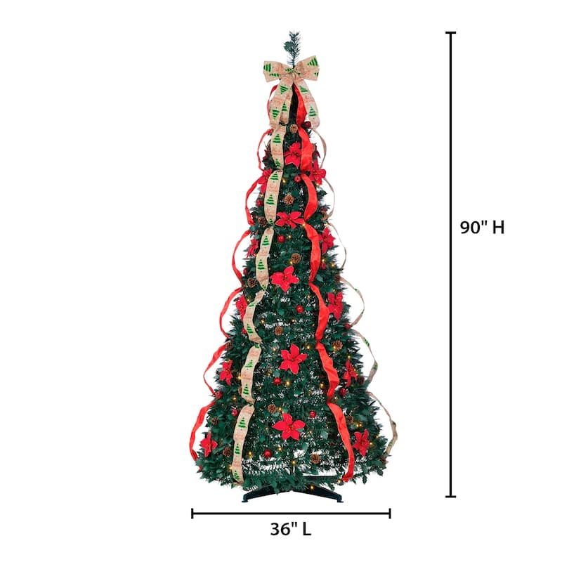 7.5 Foot High Decorated Green Pop Up Pre Lit Pine Tree with 200 Warm White Lights - N/A