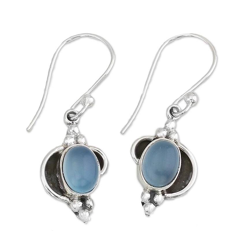 Handmade Sterling Silver 'Sky Charm' Chalcedony Dangle Earrings (India)