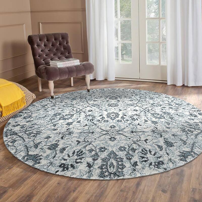 Aurelia Sala Light Blue Floral Area Rug - 6'7" x 6'7" Round