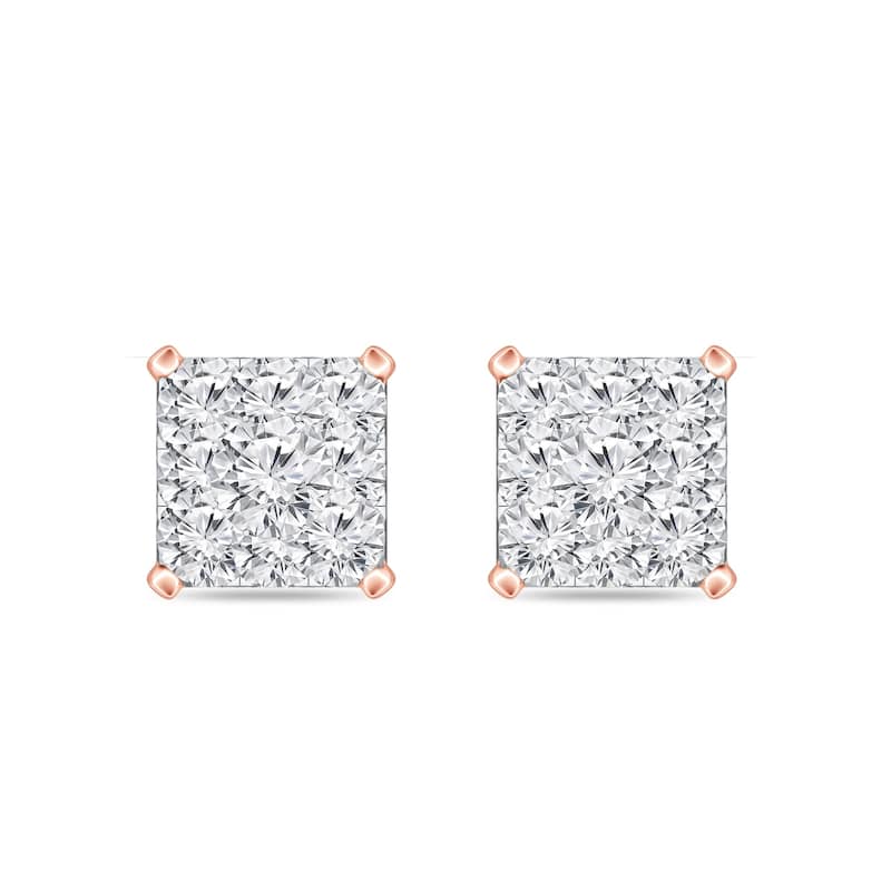 Auriya 14k Gold 1/8ctw Square Pave Diamond Stud Earrings (H-I, I1-I2)