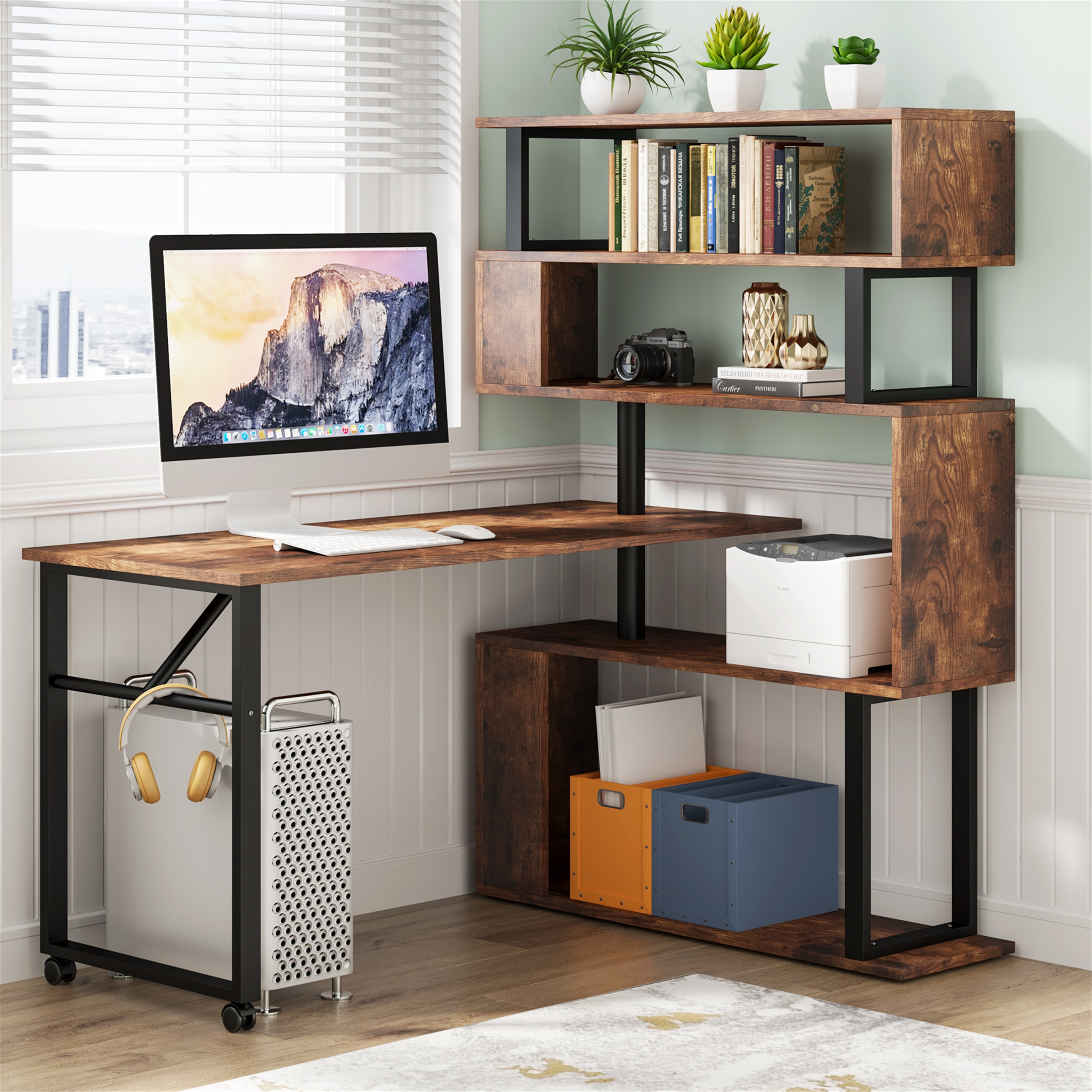 Home Office Writing Computer Desk with Open Storage Compartments - Black