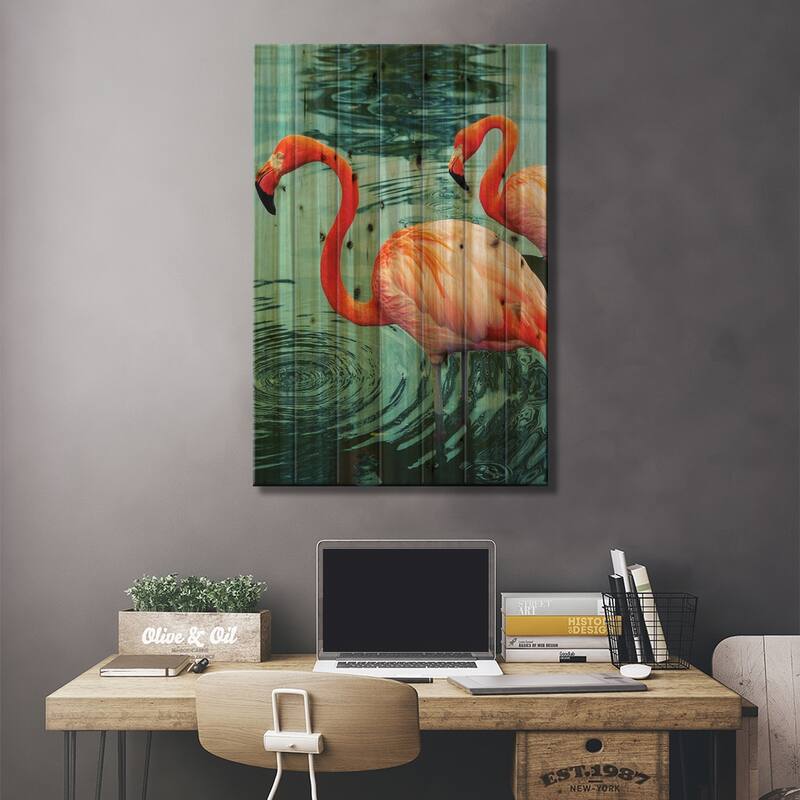 Flamingo Print On Wood by Honeymoon Hotel - Multi-Color