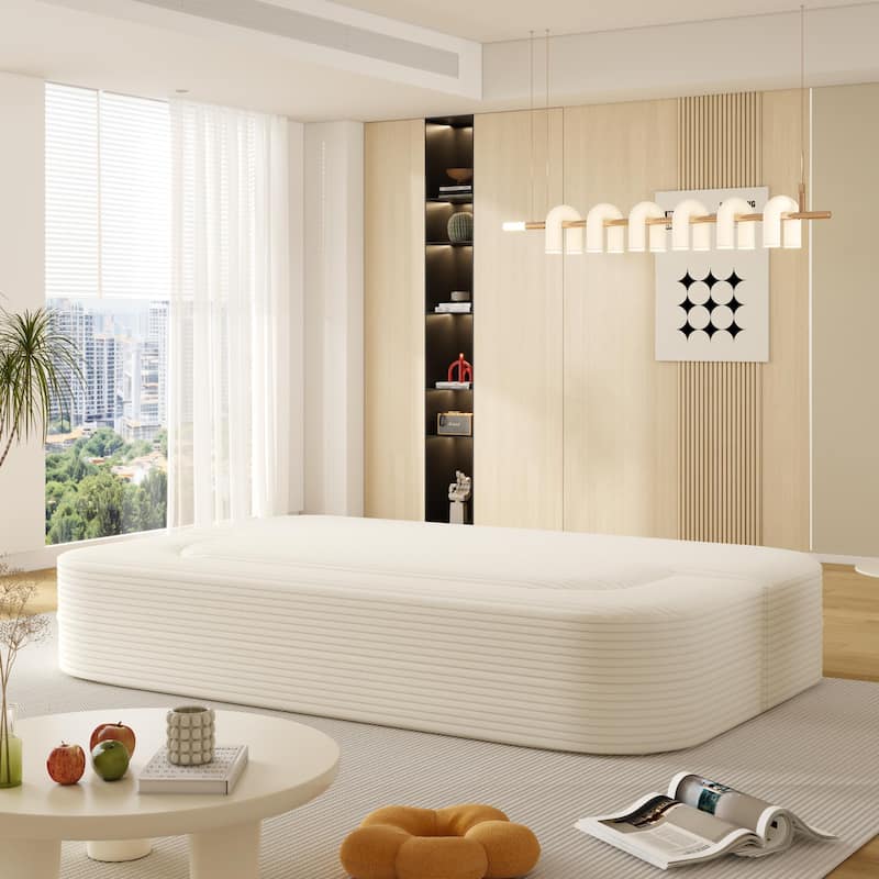 GDFStudio - Modern 78.7" 2-in-1 Plush Corduroy Tufted Upholstered Convertible Foldable Sleeper Sofa Bed with Blanket & 2 Pillows