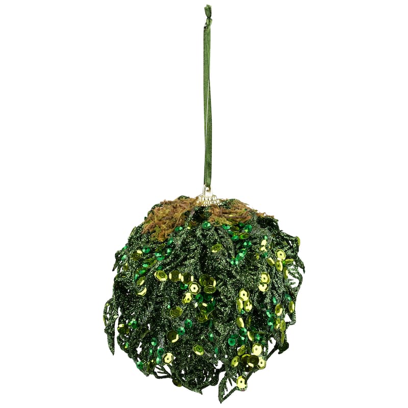Sequin and Glitter Leaf Vines Christmas Ball Ornament - 4" - Green