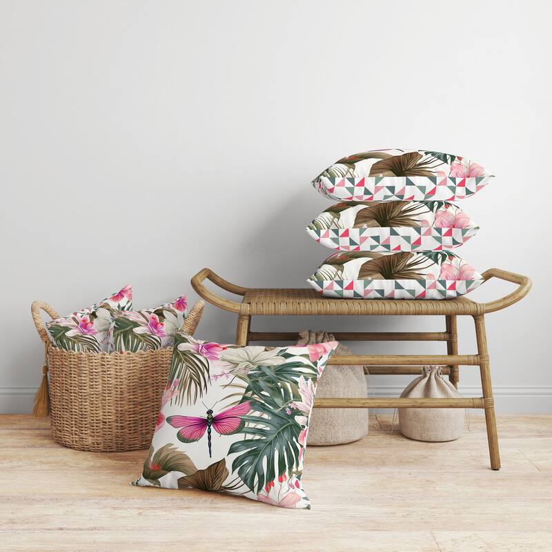 Dragonfly Dreamscape Faux Suede Reversible Throw Pillow Pink and Green