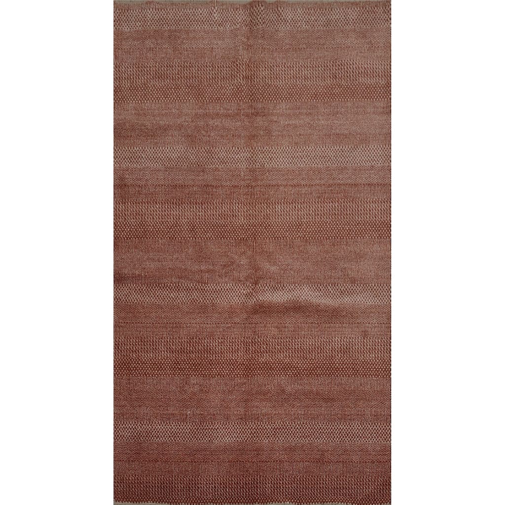 Hand Knotted Oriental 100% Wool Carpet Modern Geometric Oranges & Rust Contemporary Area Rug - 8' 1'' X 5' 0''
