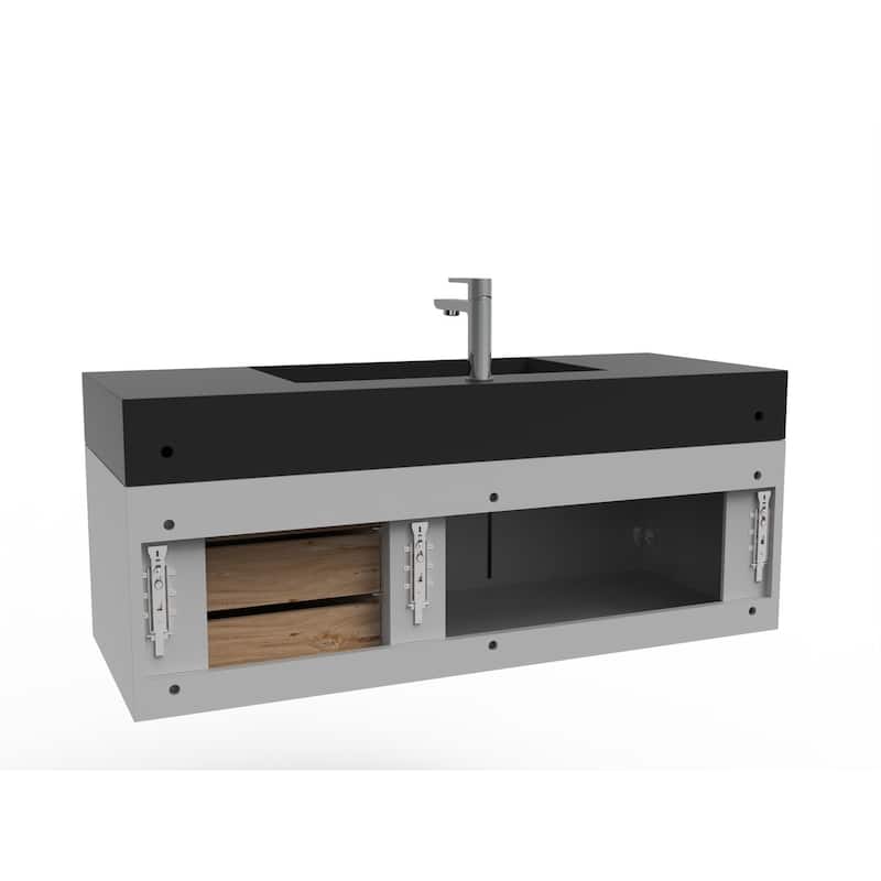 Amazon 48" Wall Mounted Bathroom Vanity Set w/ Black Top