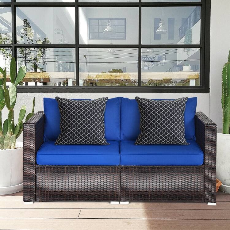 2PCS Patio Rattan Sectional Conversation Sofa Set - 29.5" x 29.5" x 25.5" (L x W x H)