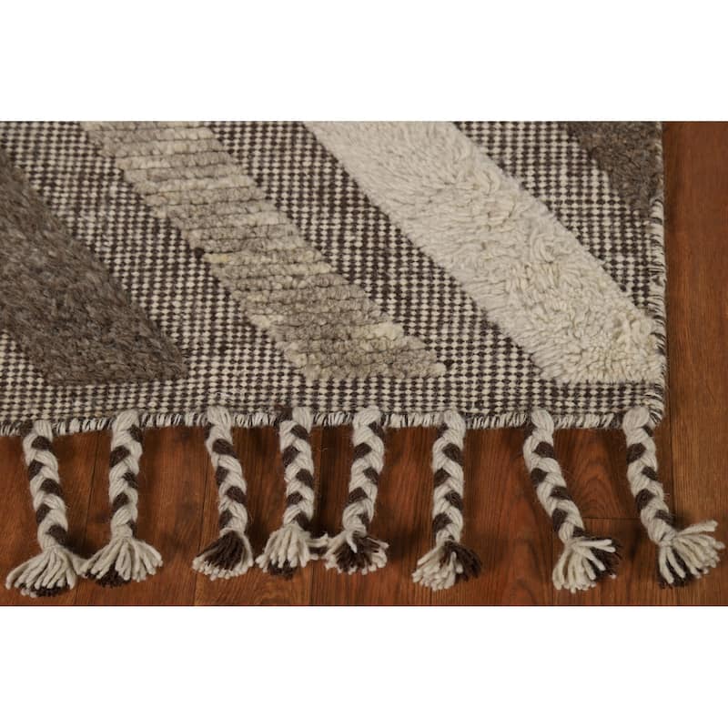 Earth Tone Carved Moroccan Indian Accent Rug Handmade Wool Carpet - 2'0"x 3'0"