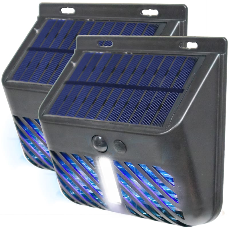 2 Solar Bug Zapper UV Mosquito Insect Killer w/ Motion Sensor LED Light, Waterproof Insect Pest Control for Garden, Yard, Patio - Black