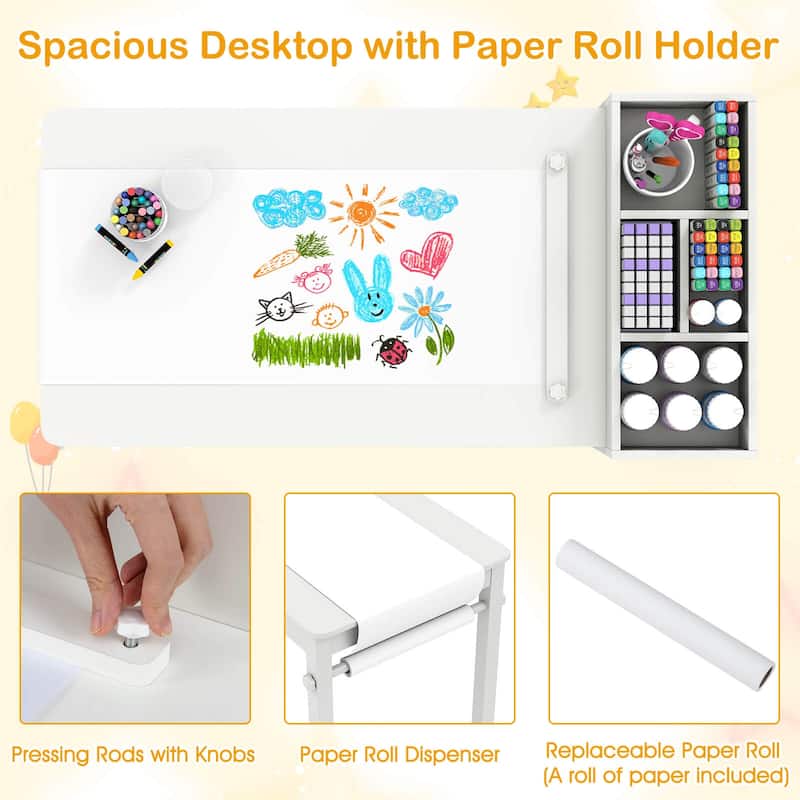 Costway Kids Art Table & Chairs Set with Paper Roll Wooden Craft Study - See Details