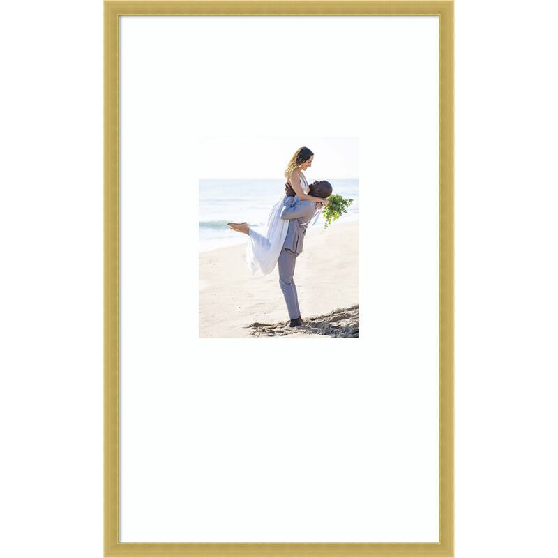 Svelte Clay Grey Framed Picture Frame, Photo Frame - 16x26 Matted White 8x10 - Svelte Polished Gold