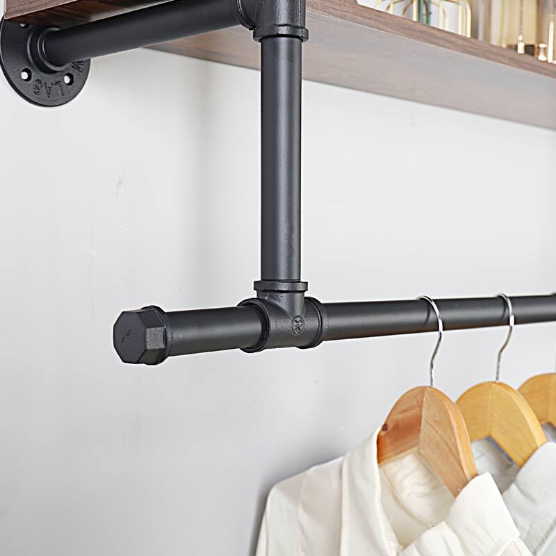 Wall Mounted Clothes Rack with Shelf Industrial Pipe Garment Rack Bar - 45.7x7.56x26.6 inch