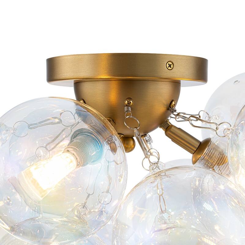 3-Light Iridescent Glass Globe Bubble Semi Flush Mount - N/A