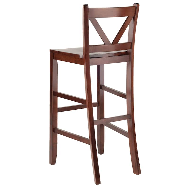 2-Pc V-back Bar Stool Set, Walnut - 16.93"W x 19.21"D x 42.17"H