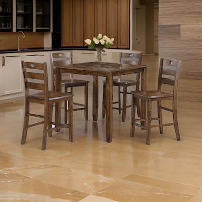 Timothy 5 Piece Counter Height Dining Table and Chairs, Square, Brown Wood