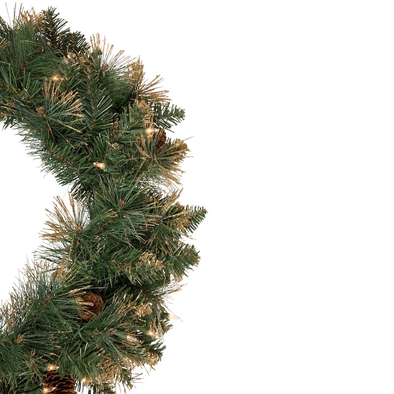 Pre-Lit Yorkshire Pine Artificial Christmas Wreath 24-Inch Clear Lights - 24"
