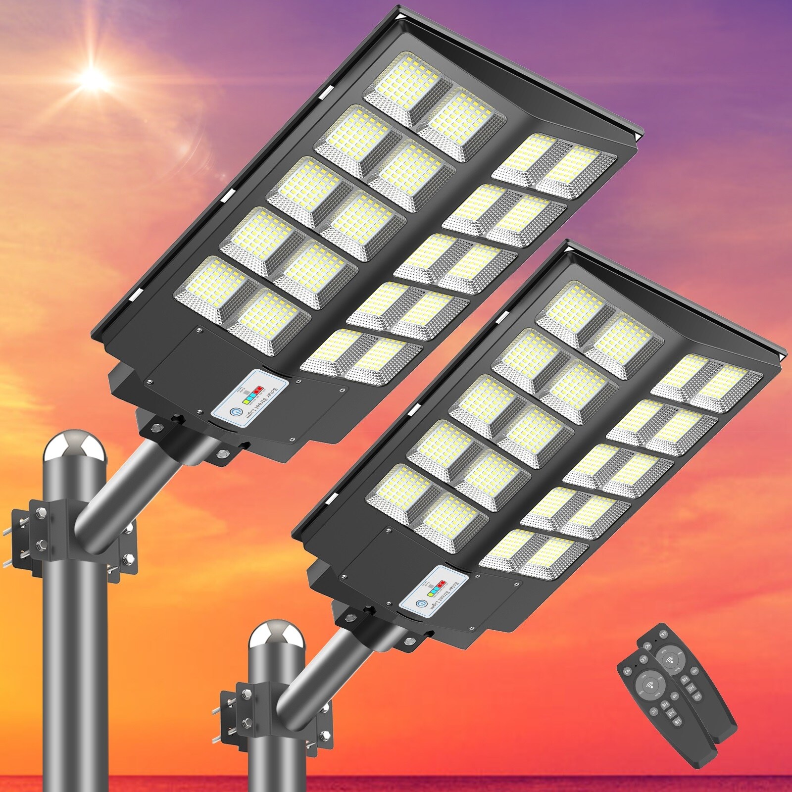 MUCH® Commercial Solar Street Light – 500W-8700W Equivalent LED Floodlight With Pole & Remote