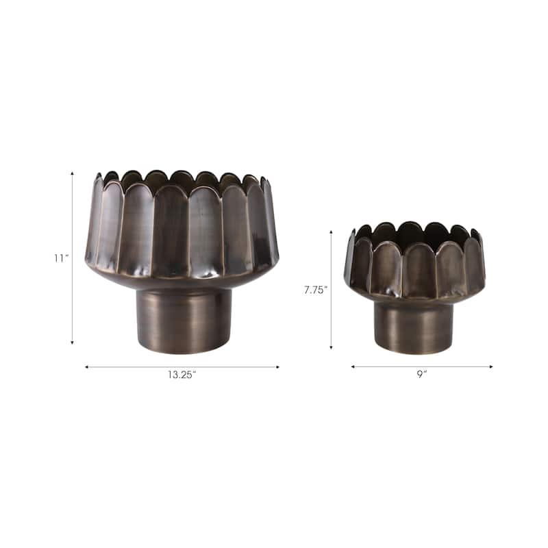 Metal Planter Scalloped Edge Design Decor (Set of 2) - 11", 8" Gold - 12" x 12" x 11"