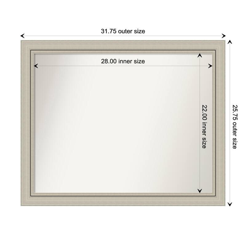 Romano Silver Narrow Framed Non-Beveled Custom Wall Mirror, Bathroom Vanity Mirror - Outer Size: 31.75 x 25.75