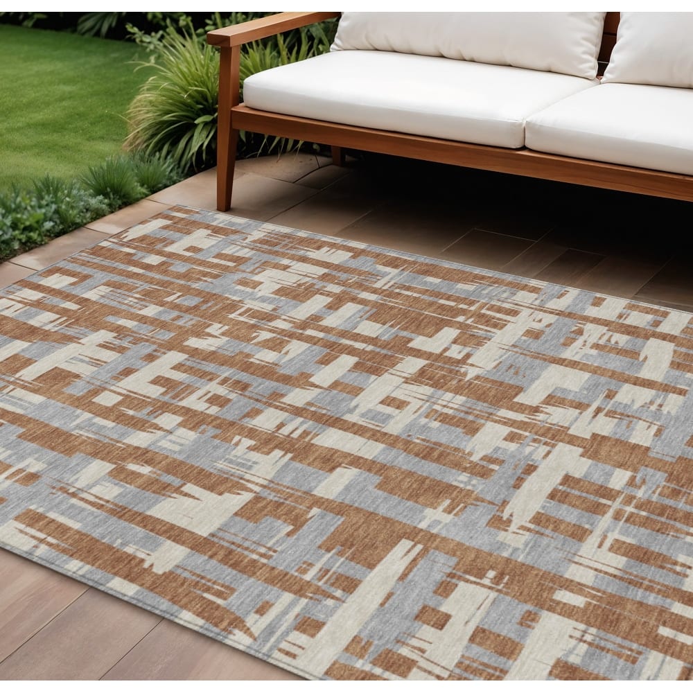 HomeRoots Striped Transitional Rectangle Outdoor Rug