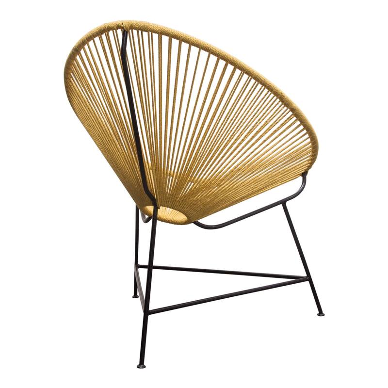 Azy Accent Chair Set of 2, Orange Natural Woven Rope, Black Iron Base