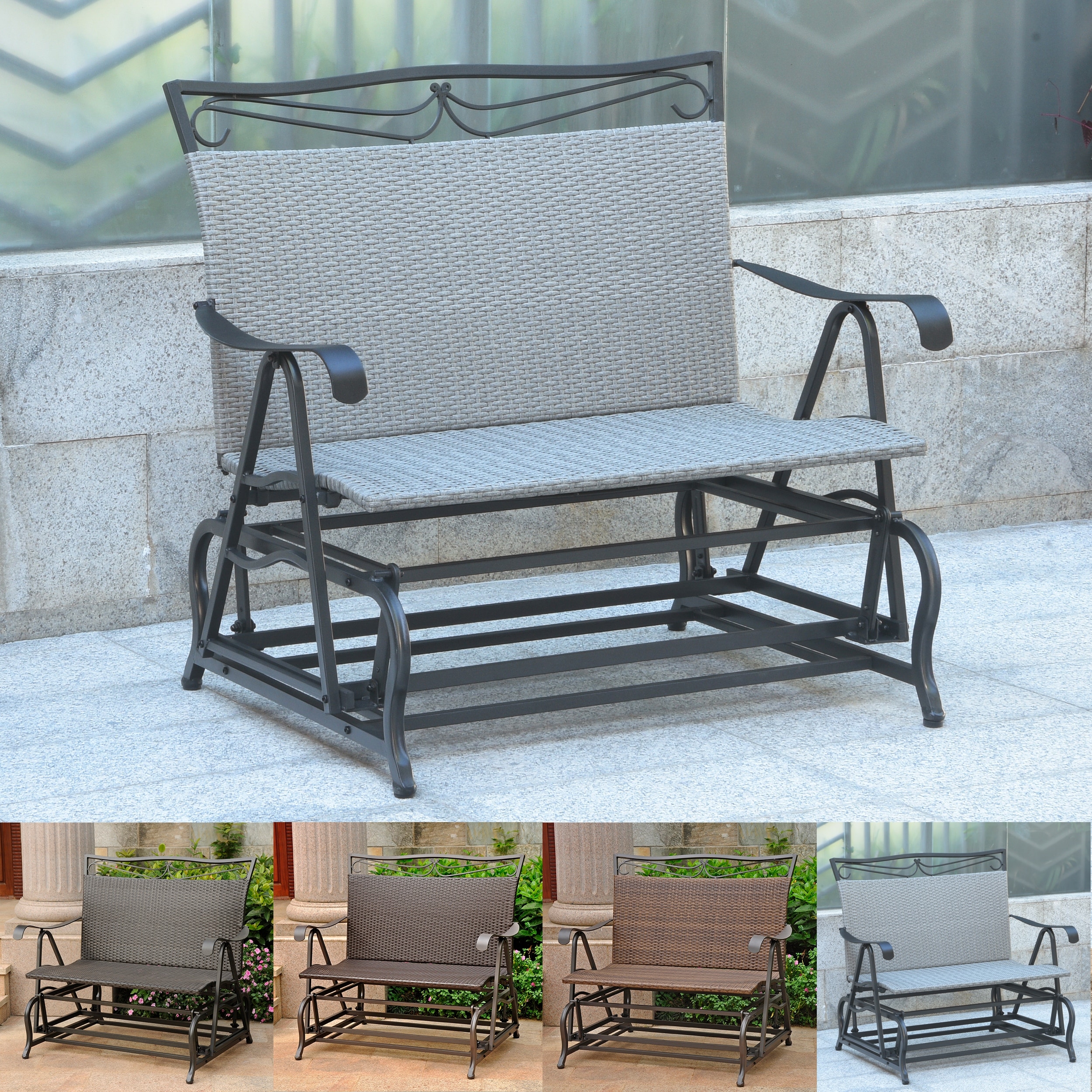 Valencia Resin Wicker Steel Frame Double Glider Bench for Outdoor Relaxation-image