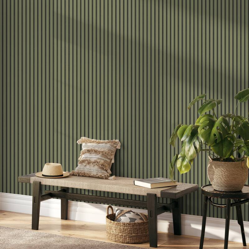 Fine Decor Reggie Olive Vertical Slats Wallpaper