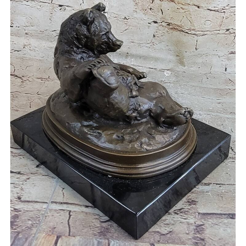 Grizzly Bear On His Back Bronze Sculpture Statue Home Office Decoration