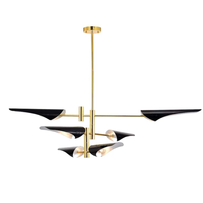Warehouse of Tiffany Apollinario Gold and Black with 6 Light Bulb Chandelier